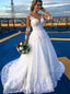 Elegant V-neck Long sleeves A-line Lace applique Wedding Dresses, WDY0295