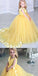 V-Neck Sweep Train Yellow Tulle Flower Girl Dress with Flowers,Cheap Flower Girl Dresses ,FGY0237
