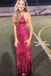 Mermaid Backless Red Sequin Long Prom Dresses,Cheap Prom Dresses,PDY0462