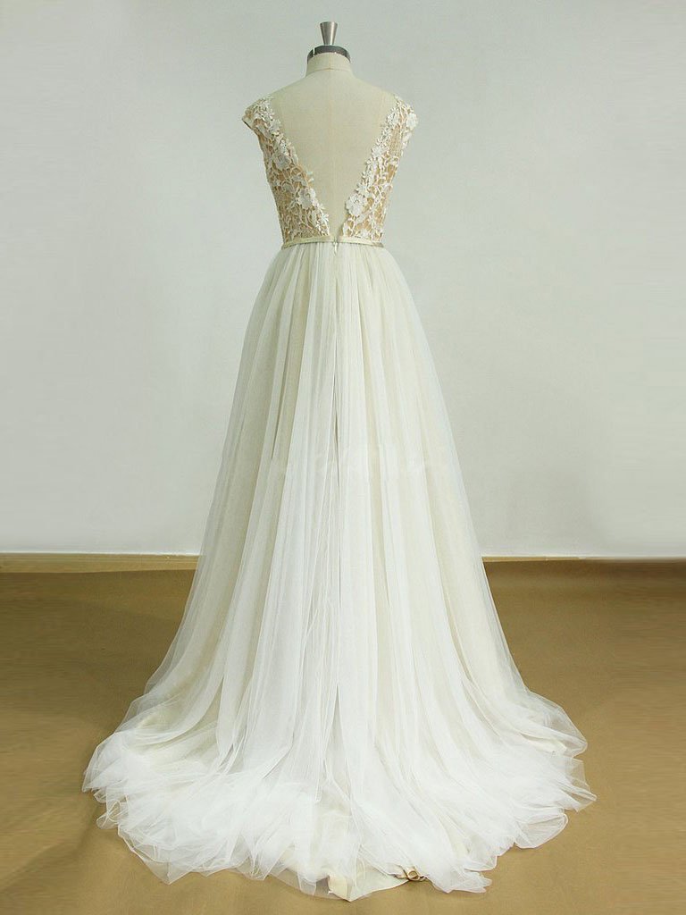 Sexy Backless See Through Cap Sleeve Cheap Wedding Dresses Online, WDY0214