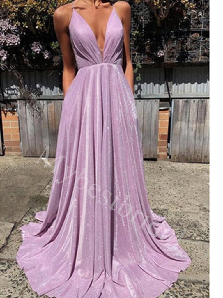 Sexy V-neck Sleeveless A-line Prom Dresses,PDS0936