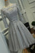 Long Sleeves Grey Lace Short Cheap Homecoming Dresses Online, BDY0282