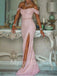 Sexy V-neck Off-shoulder Side slit Mermaid Prom Dresses , PDS0397