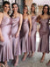Spahgetti Straps Dusty Purple Tea Length Cheap Custom Bridesmaid Dresses Online, WGY0310