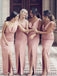 Sexy Pink Mermaid Side Slit Long Bridesmaid Dresses Online, WGY0331