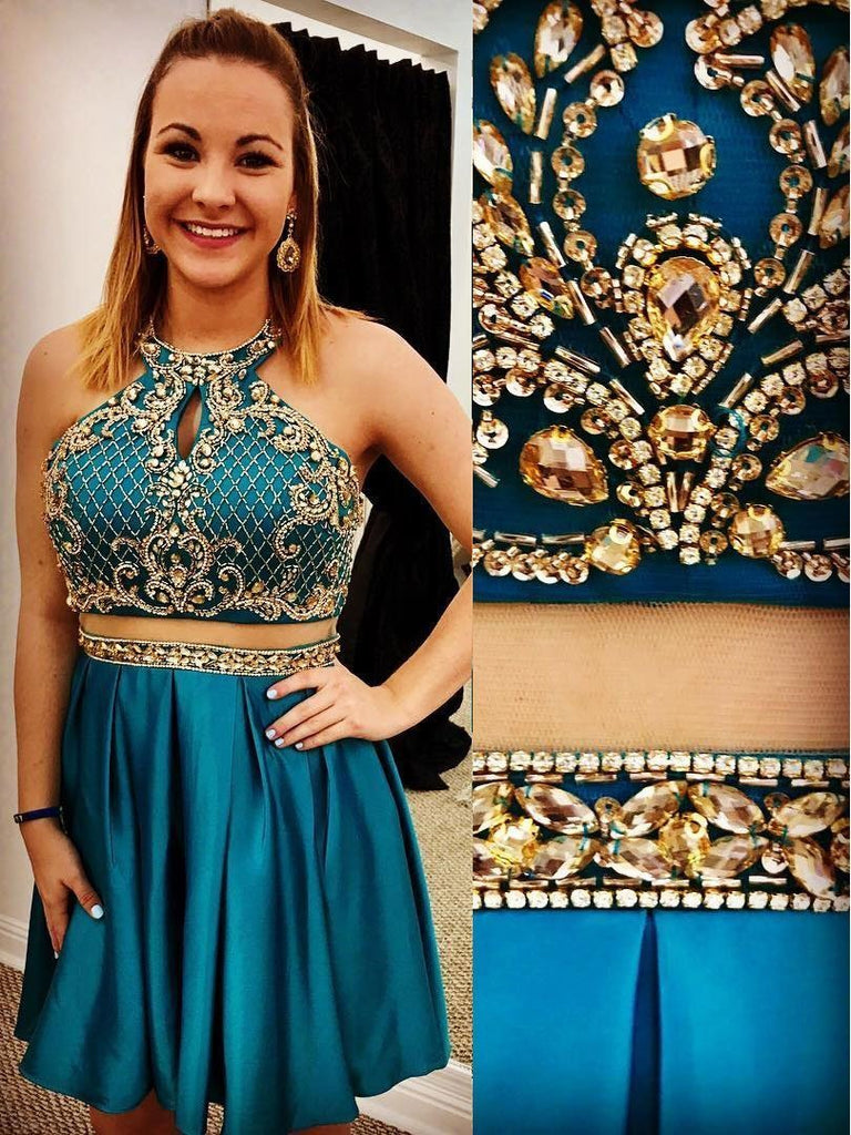 Teal  Cheap Cute Short Two Piece Homecoming Dresses Under 2018, BDY0246