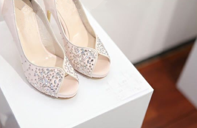 Pink Crystal High Heels Pointed Toe Rhinestone Wedding Bridal Shoes, SY0126