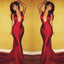 Sexy Halter Red Satin Long Mermaid Cheap Popular Prom Dresses, BG0292