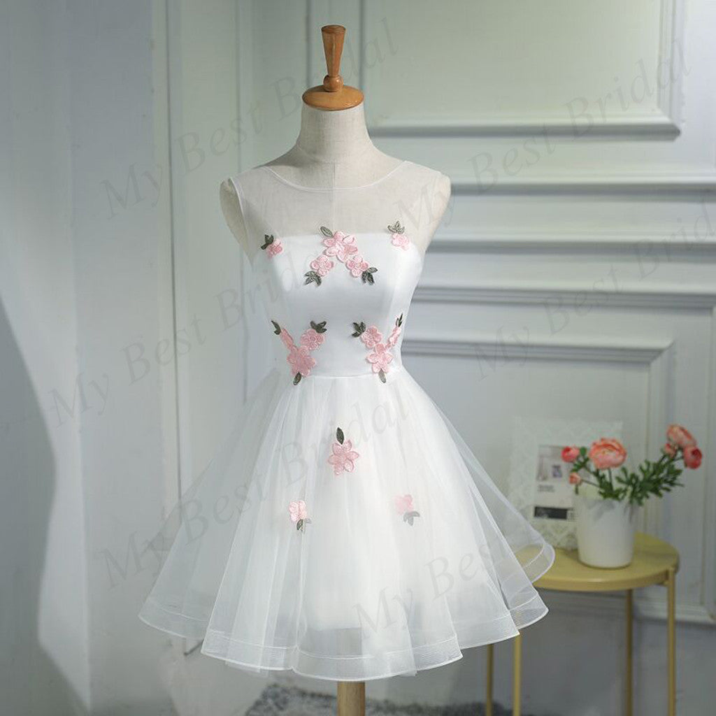 Cute A-line Organza White Sleeveless Lace-up Short Homecoming Dress ,BDY0162