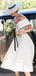 A-Line off-the-Shoulder Tea-Length White Satin Wedding Dresses,WGY0372