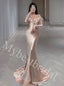 Elegant Off shoulder V-neck Long sleeves Mermaid Long Prom Dress,PDS1028