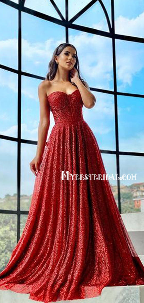 Elegant Red Straight A-line Simple Long Prom Dresses, PDS0236