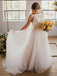 Stunning A-Line Round Neck Sweep Train Tulle Lace Long Wedding Dresses, Bridal Dress WDY0164