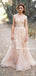 Charming Pink Lace Sexy V-neck Long Sheath Tulle Wedding Party Dresses, WDY0113