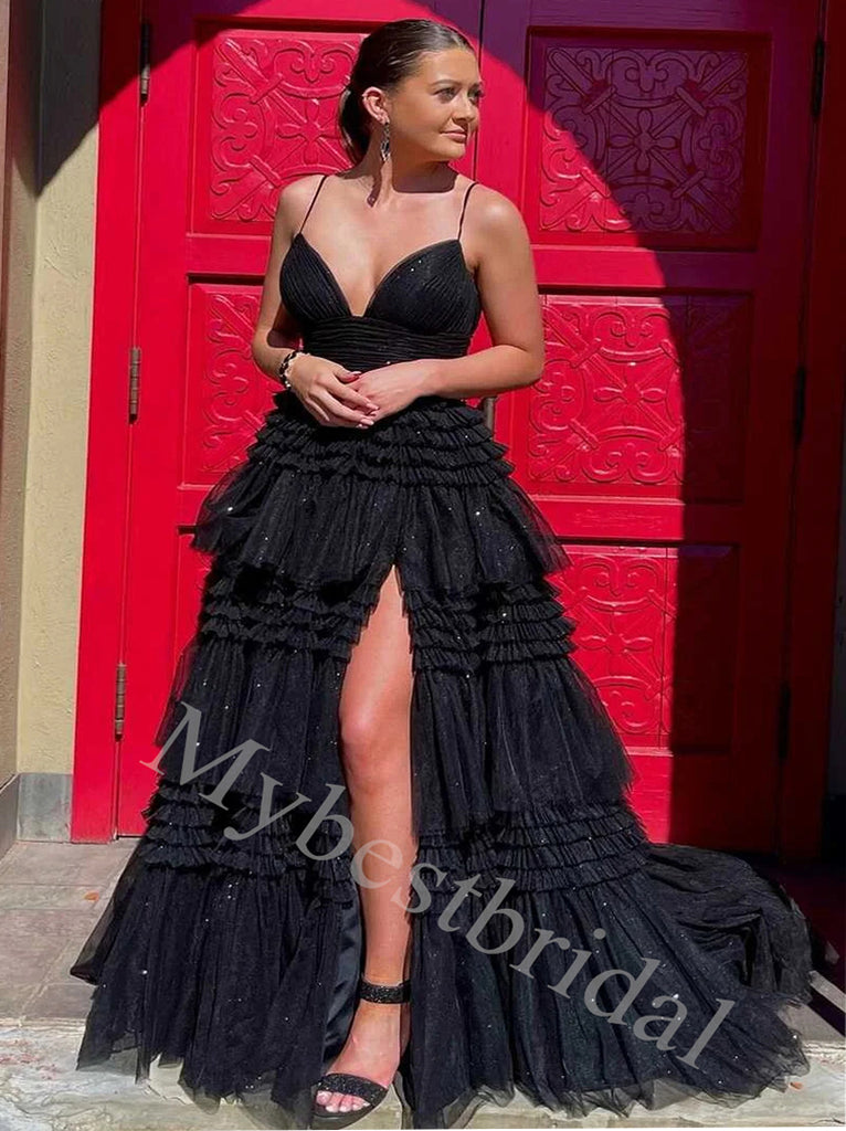 Elegant V-neck Sleeveless Side slit A-line Long Prom Dress,PDS1063