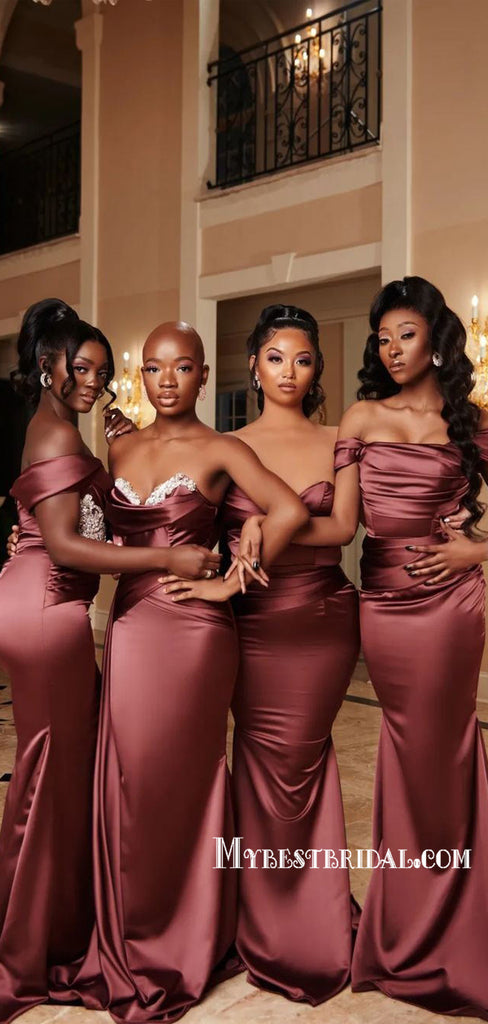 Mismatched Mermaid Soft Satin Simple Long Bridesmaid Dresses, BDS0161