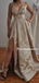 A-line Sleeveless Satin V-neck Side Slit Prom Dresses, Party Evening Gowns. PDY0191