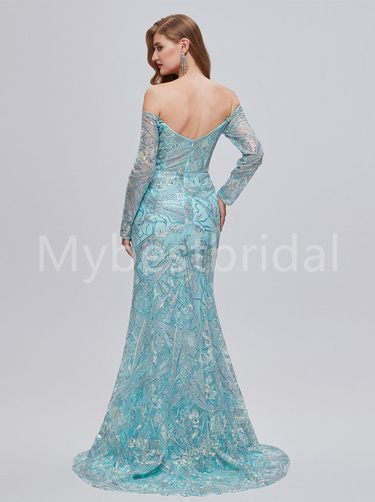 Elegant V-neck Off shoulder Mermaid Prom Dresses,PDS0521
