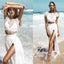 Sexy long two pieces white simple cap sleeves slit wedding dresses, PDY0113