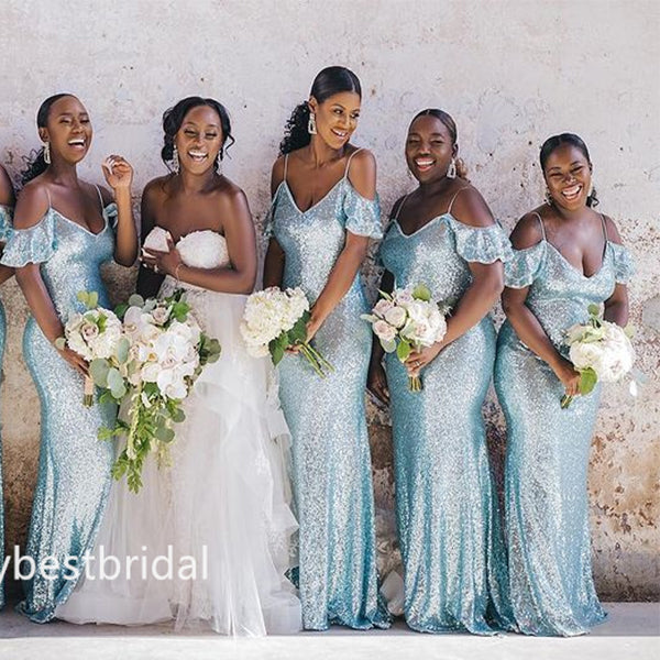 Spaghetti straps Mermaid Ruffle Elegant Simple Long Bridesmaid Dresses,BDS0190