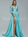 Sexy V-neck Long sleeves Side slit A-line Prom Dresses,PDS0518