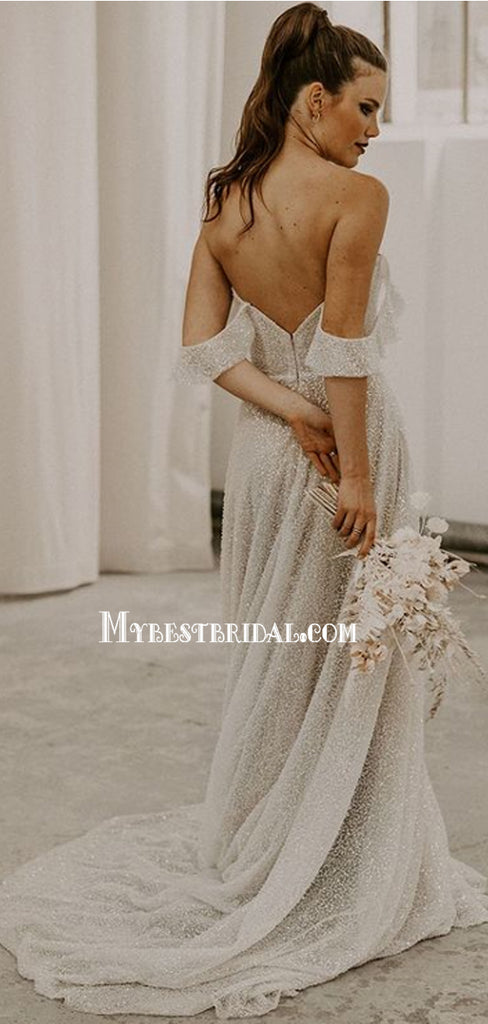 Gorgerous Off-shoulder A-line Lace Simple Wedding Dresses. WDS0093