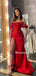 Gorgerous Off-shoulder Side Slit Satin Red Long Prom Dresses, PDS0257