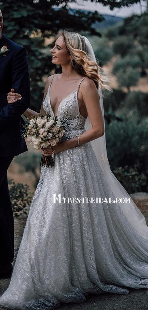 Popular V-ncek Open Back A-line Simple Wedding Dresses. WDS0100