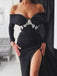 Elegant Sweetheart Mermaid Side Slit Black Long Prom Dresses, PDS0188