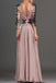 V-Neck Long Sleeve Pink Lace Evening Dresses ,Cheap Prom Dresses,PDY0582