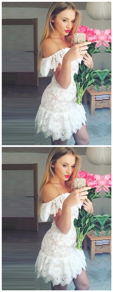 Sheath Off-the-Shoulder Lace Homecoming Dress,Short Prom Dresses,BDY0360