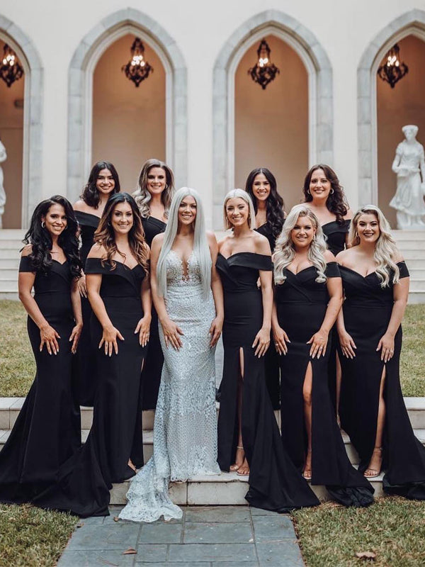 Newest Off-shoulder Mermaid Side Slit Long Bridesmaid Dresses, BDS0148