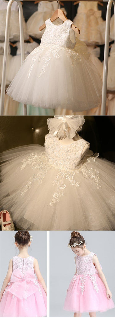 Ivory Round Neck Lace Tulle Flower Girl Dresses, Zip up Cute Little Girl Dresses, FGY0140