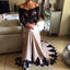 Off Shoulder Black Lace Top Long Sleeve Sheer Long A-line Prom Dresses, BG0310