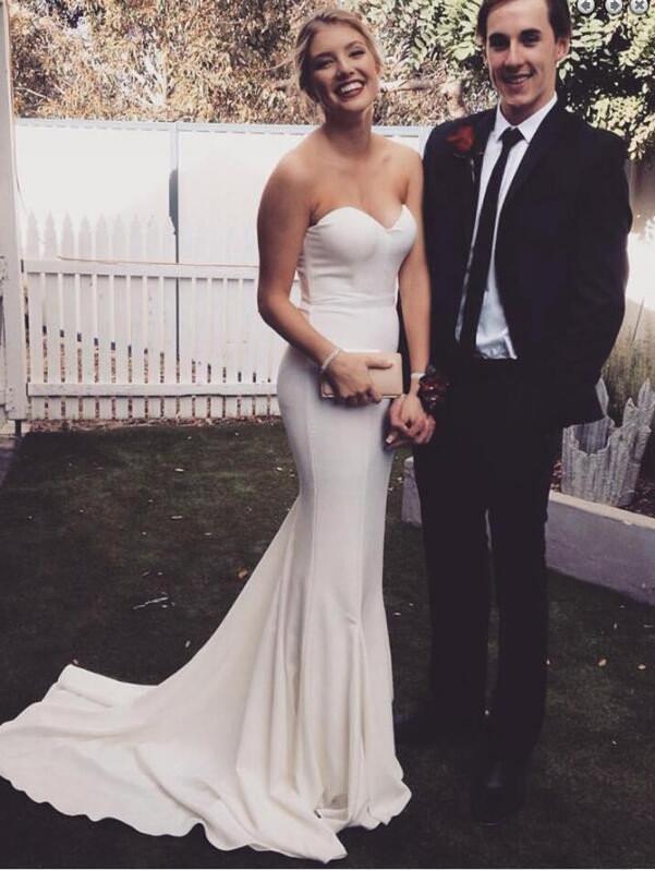 Simple Design Sweetheart Long Mermaid White Jersey Prom Bridesmaid Dresses, BG0315