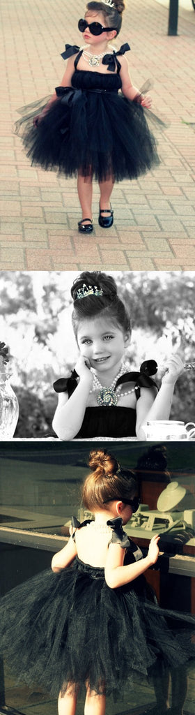 Cool Black Tulle Little Girl Dresses, Affordable Flower Girl Dresses, Little Black Dress, FGY0110