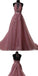 A-line Red Tulle Beaded Lace Long Prom Dress ,Cheap Prom Dresses,PDY0404