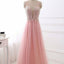A-Line V-Neck Cap Sleeve Pink Tulle Prom Dress With Sequins,Cheap Prom Dresses, PDY0225