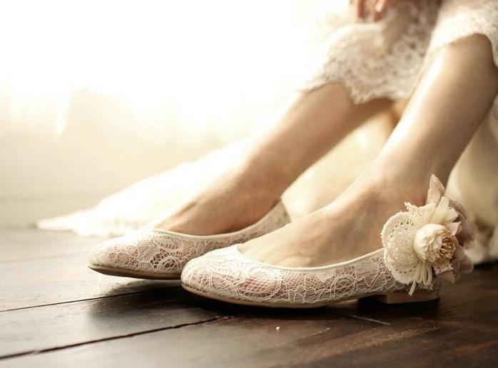 Sweet Princess Lace Pointed Toes Wedding Bridal Shoes With Handmade Flower, SY0138