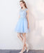 Cute Blue Illusion Lace Cheap Short Homecoming Dresses Online, BDY0297