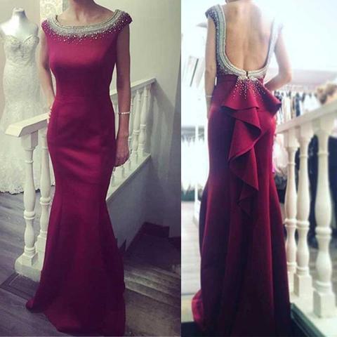 Elegant Round Neck Satin Mermaid Backless Prom Dresses, BG0322