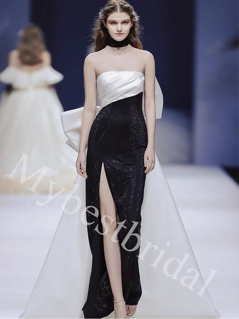 Sexy Strapless Sleeveless Side slit Sheath Long Prom Dress,PDS1061