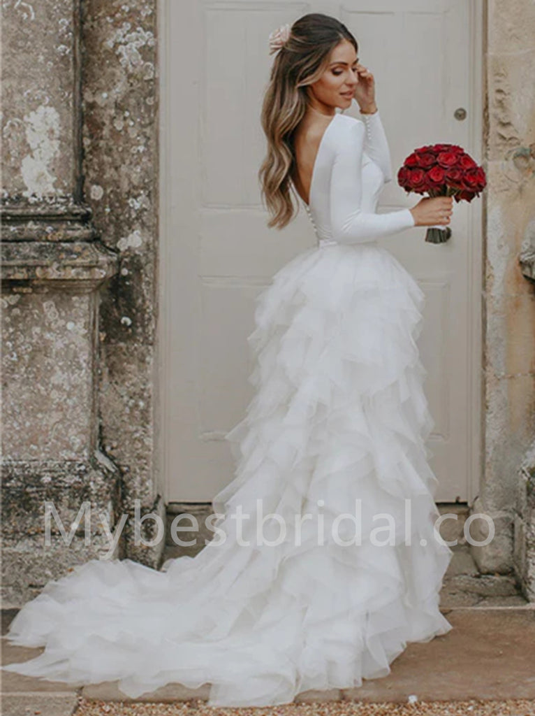 Elegant Long sleeves A-line tulle Wedding Dresses, WDY0278