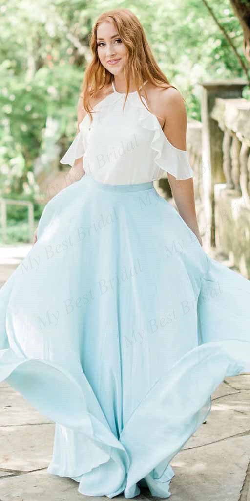 Two Piece Blue Chiffon Bridesmaid Dresses,Cheap Bridesmaid Dresses,WGY0383