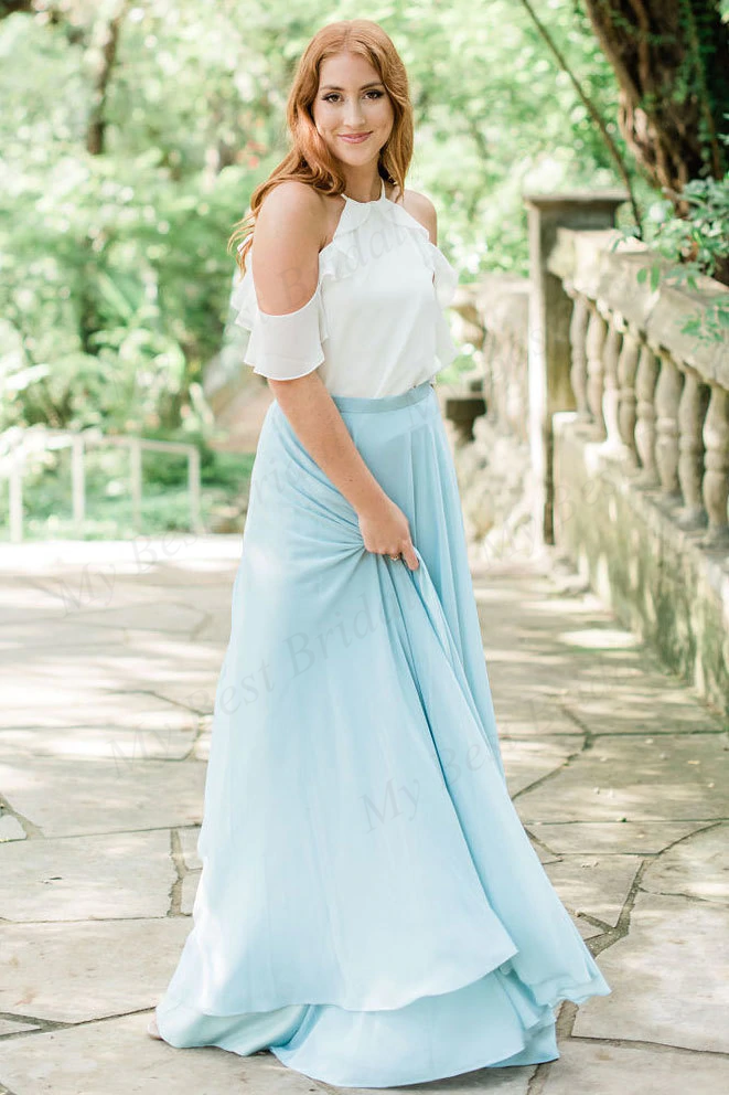 Two Piece Blue Chiffon Bridesmaid Dresses,Cheap Bridesmaid Dresses,WGY0383