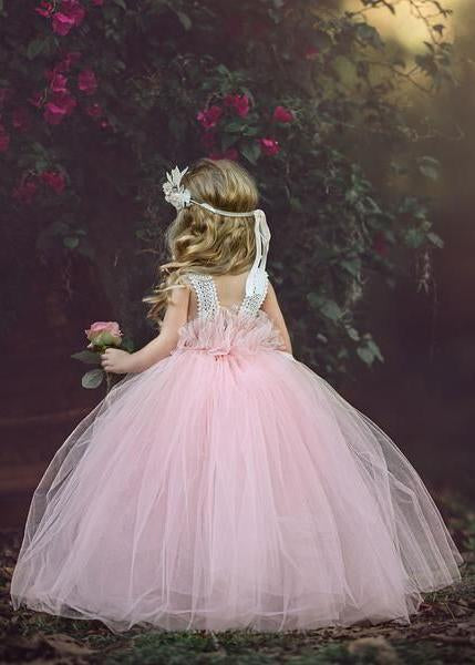 Pink Halter Tulle Flower Girl Dresses With Handmade Flower,Cheap Toddler Flower Girl Dresses,FGY0196