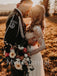 Simple V-neck Long sleeves A-Line Lace applique Wedding Dresses, WDY0194