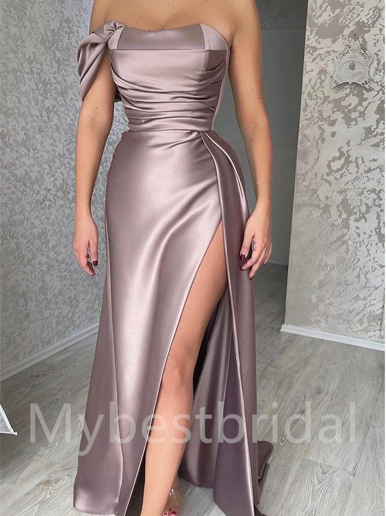 Elegant One shoulder Sleeveless Side slit Sheath Prom Dresses,PDS0568