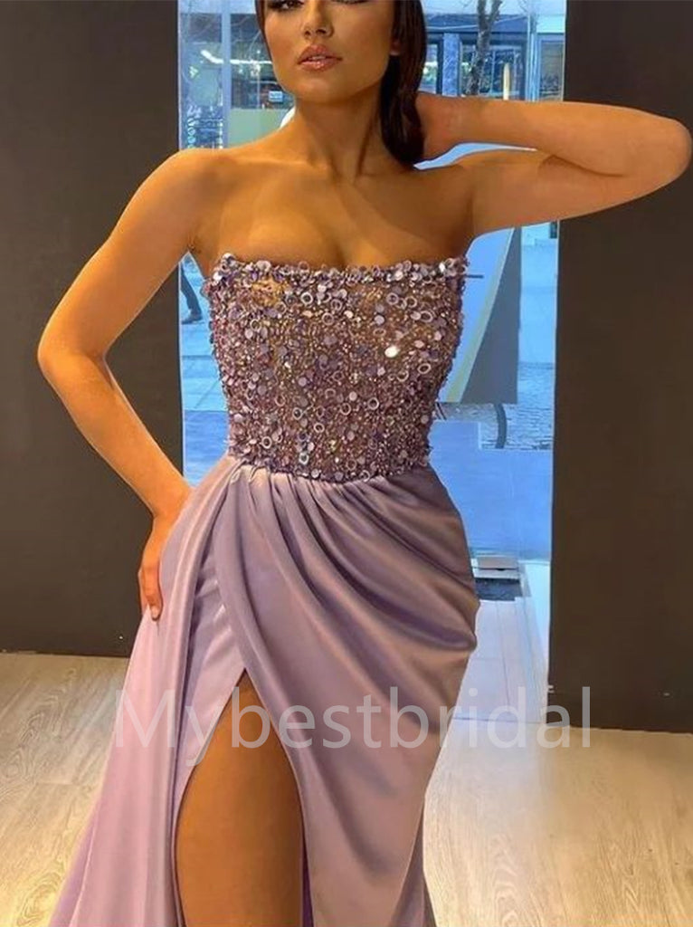 Elegant Sweetheart Side slit Sleeveless A-line Prom Dresses , PDS0343