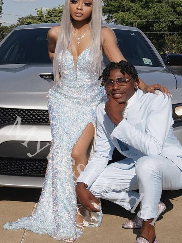 Sexy V-neck Sleeveless Side slit Sheath Long Prom Dress,PDS1070